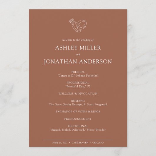 Programme Élégant Moderne Éléments simples Mariage (Devant)