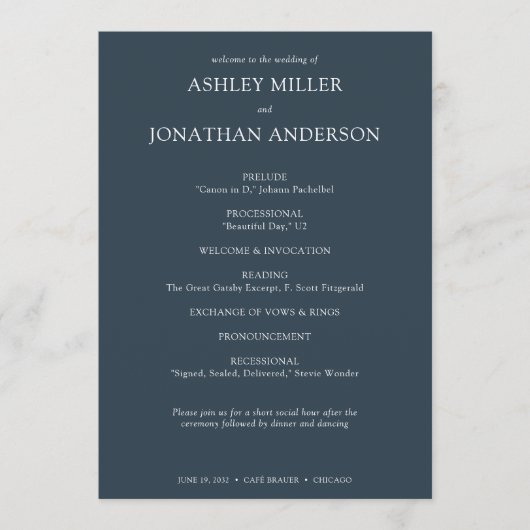 Programme Élégant Moderne Éléments simples Mariage (Devant)