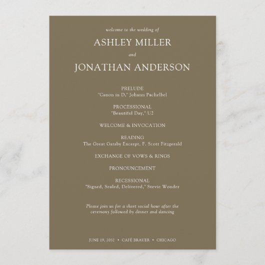 Programme Élégant Moderne Éléments simples Mariage (Devant)