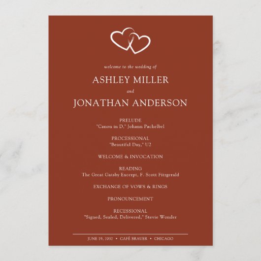 Programme Élégant Moderne Éléments simples Mariage (Devant)