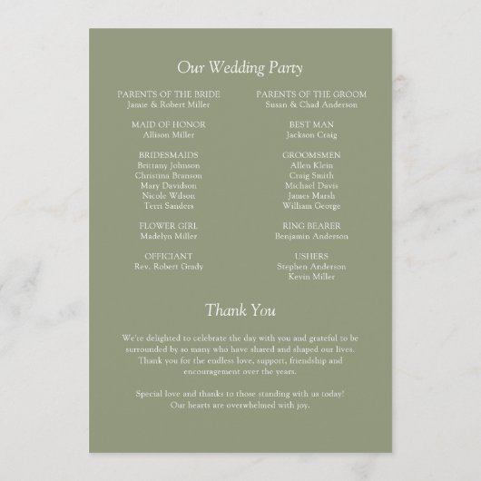 Programme Élégant Moderne Éléments simples Mariage (Dos)