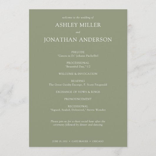 Programme Élégant Moderne Éléments simples Mariage (Devant)