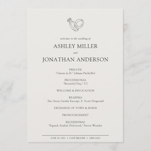 Programme Élégant Moderne Éléments simples Mariage (Devant)