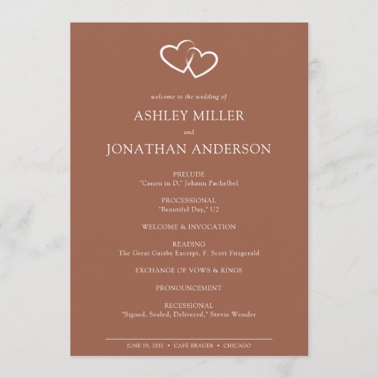 Programme Élégant Moderne Éléments simples Mariage (Devant)