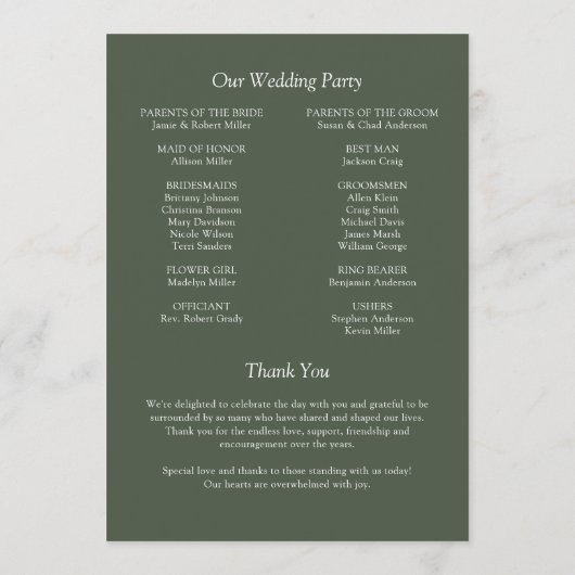 Programme Élégant Moderne Éléments simples Mariage (Dos)