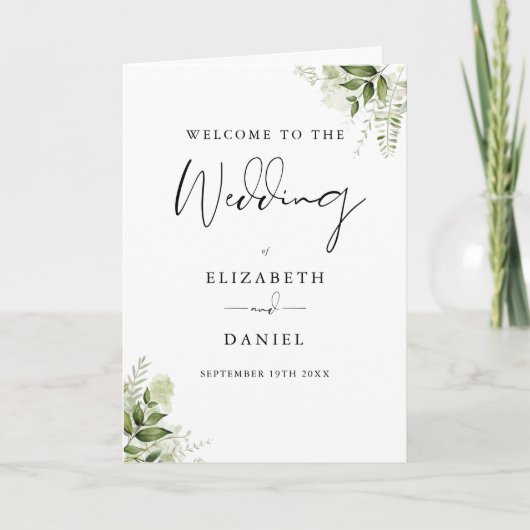 Programme Élégant Moderne Fleurs Vertes Mariage (Devant)