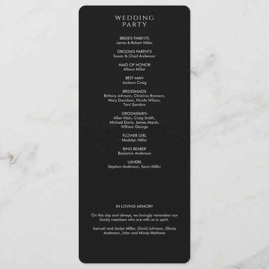 Programme Élégant moderne fumée Mariage noir (Dos)