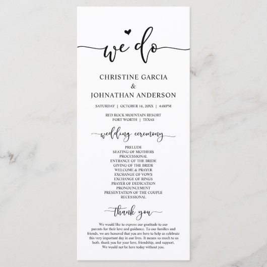 Programme Elégant moderne, nous le faisons, Cérémonie Mariag (Devant)