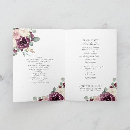 Programme Élégant moderne Plum or Botanique Mariage floral (Intérieur)