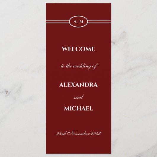 Programme Elegant Monogram Burgundy Wedding Program (Devant)