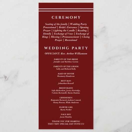 Programme Elegant Monogram Burgundy Wedding Program (Dos)