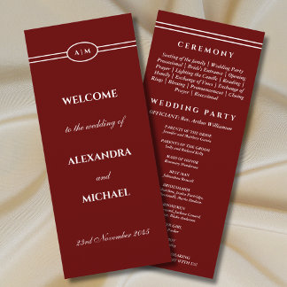 Programme Elegant Monogram Burgundy Wedding Program