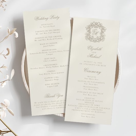 Programme Elegant Monogram Crest Ivory Wedding Program