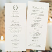 Programme Élégant Monogram Green Cream Mariage Timeline Plat