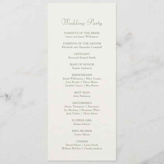 Programme Élégant Monogram Green Cream Mariage Timeline Plat (Dos)