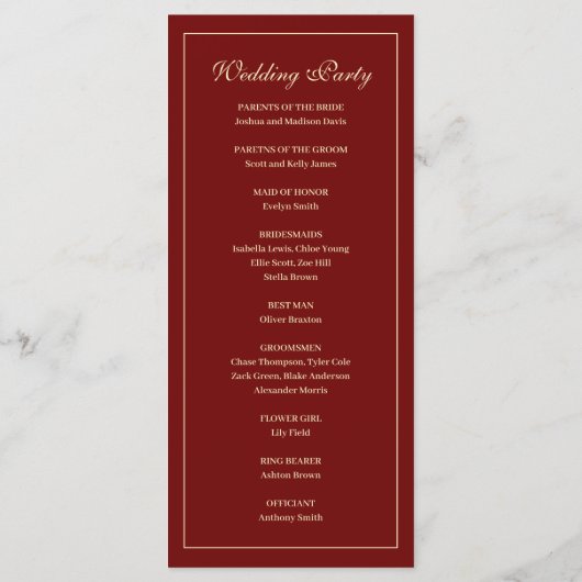Programme Elegant Monogram Script Wine Red Wedding Ceremony (Dos)