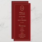 Programme Elegant Monogram Script Wine Red Wedding Ceremony (Devant / Derrière)