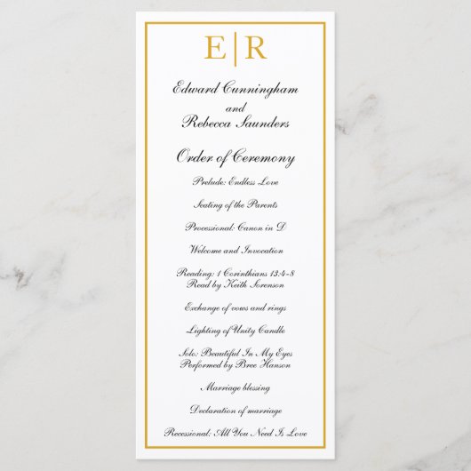 Programme Élégant Monogramme Formel Mariage Or (Devant)