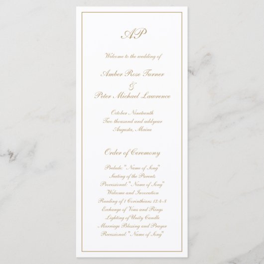 Programme Élégant Monogramme Simple Formel Or Mariage (Devant)