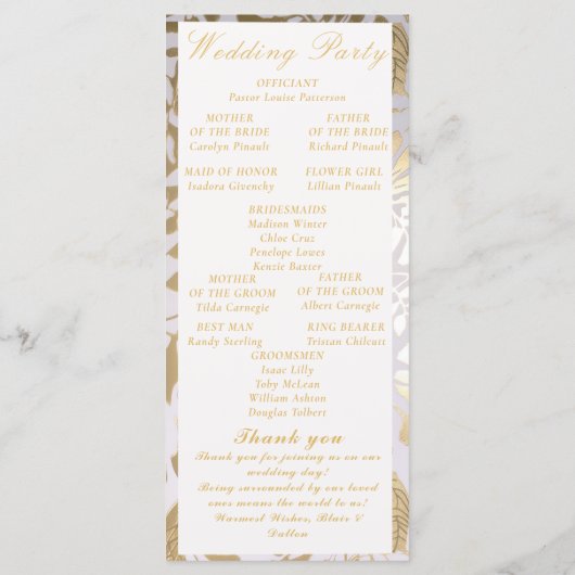 Programme Élégant Monstera Gilded Gold Mariage (Dos)