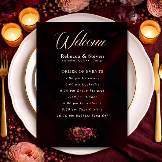 Programme Élégant moody rouge noir mariage