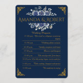 Programme Elegant Navy and Gold Floral Wedding Program Card (Devant)