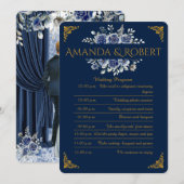 Programme Elegant Navy and Gold Floral Wedding Program Card (Devant / Derrière)