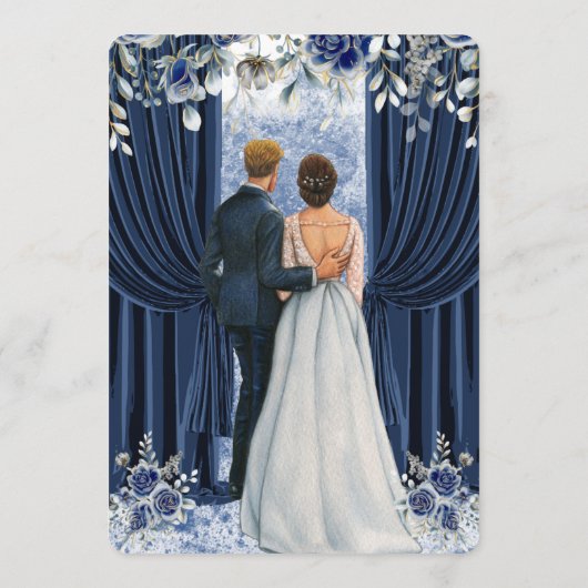 Programme Elegant Navy and Gold Floral Wedding Program Card (Dos)