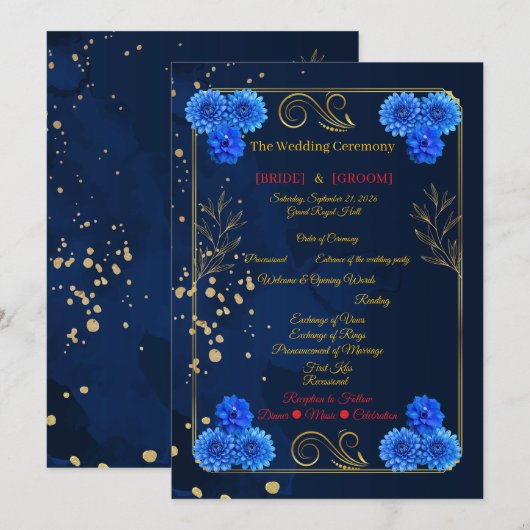 Programme Elegant Navy Blue Floral Ceremony Program Template (Devant / Derrière)