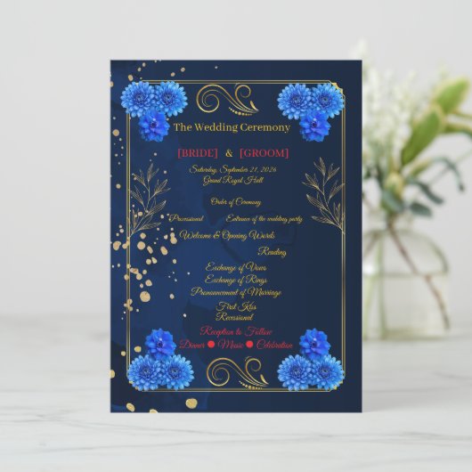 Programme Elegant Navy Blue Floral Ceremony Program Template (Debout devant)
