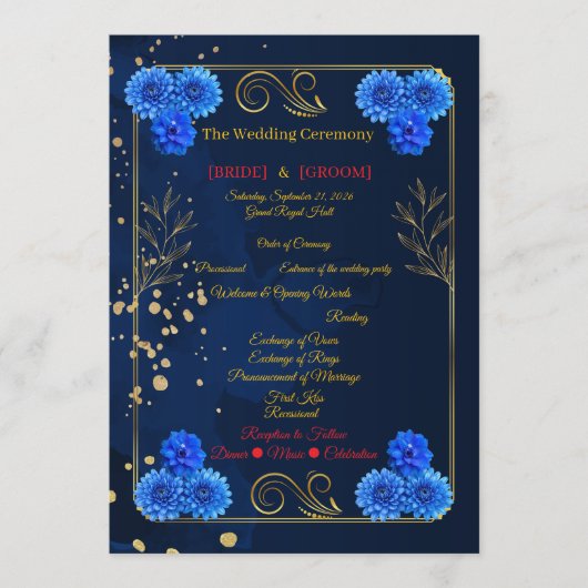 Programme Elegant Navy Blue Floral Ceremony Program Template (Devant)