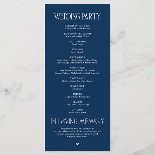 Programme Elegant Navy Blue Typography Wedding Program (Dos)