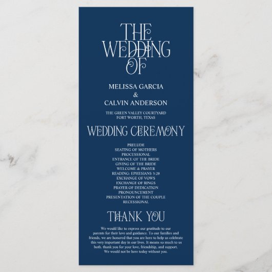 Programme Elegant Navy Blue Typography Wedding Program (Devant)