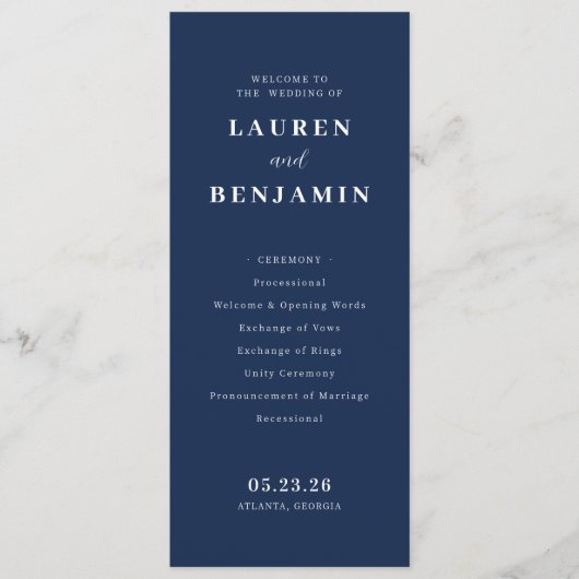Programme Elegant Navy Formal Wedding Ceremony (Devant)