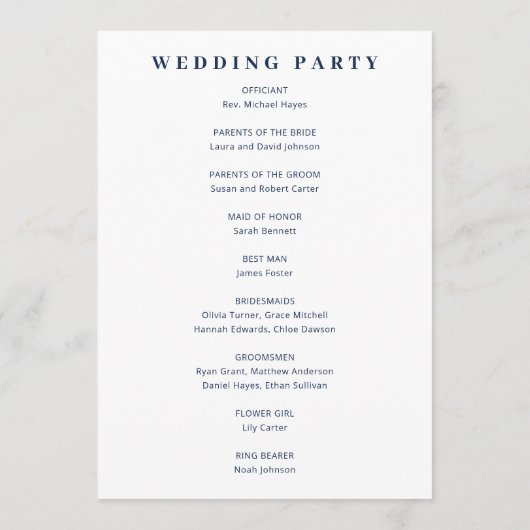 Programme Elegant Navy Minimalist Wedding Ceremony (Dos)
