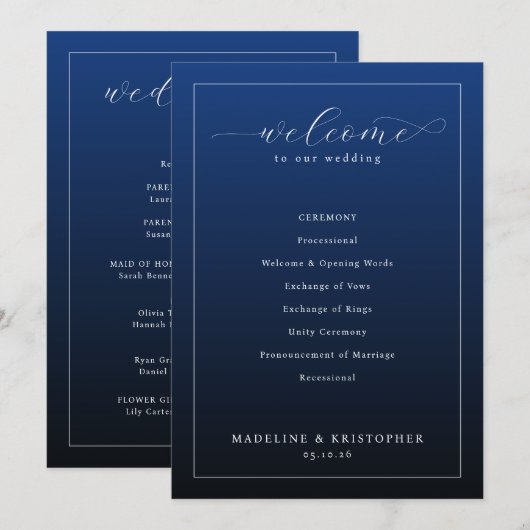 Programme Elegant Navy Wedding Ceremony Program (Devant / Derrière)