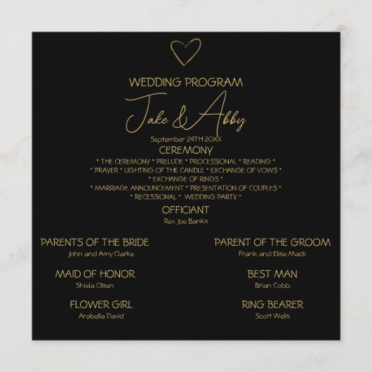 Programme Élégant noir brillant amour Mariage de coeur noir (Devant)