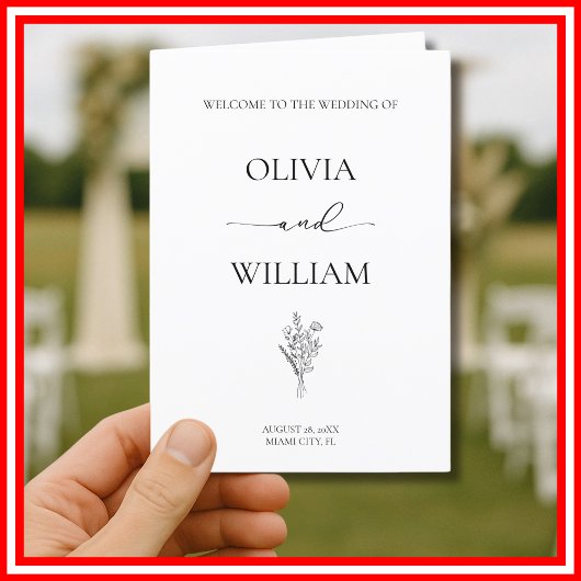 Programme Élégant noir et blanc Simple Mariage moderne