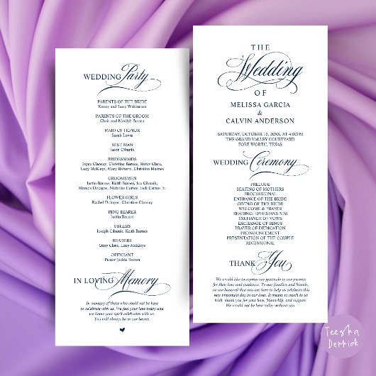 Programme Élégant Ordre de Cérémonie de Mariage Classe