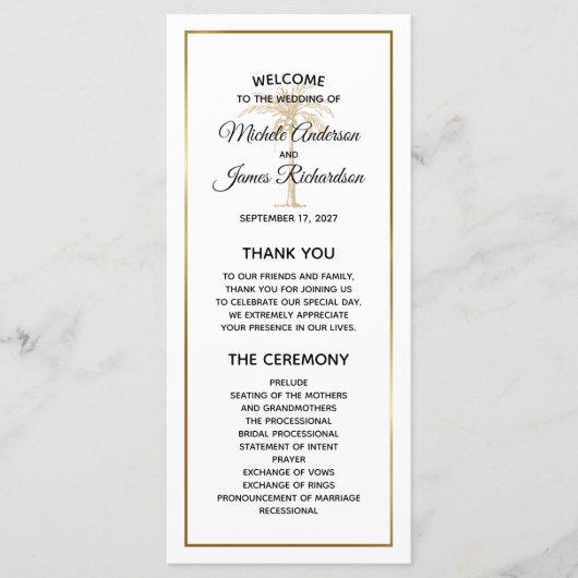 Programme Elégant Palm Tree Mariage tropical (Devant)