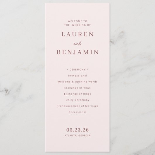 Programme Elegant Pink Wedding Program (Devant)