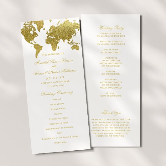 Programme Élégant Planisphère Doré Mariage
