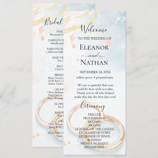 Programme élégant printemps bagues d'or Mariage (Devant / Derrière)