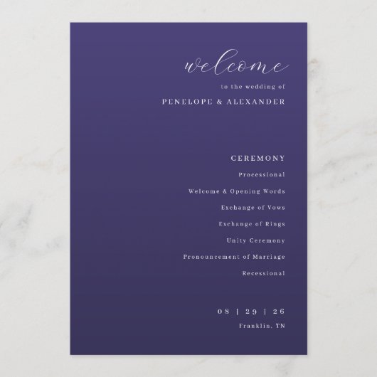 Programme Elegant Purple Typographic Wedding Ceremony (Devant)