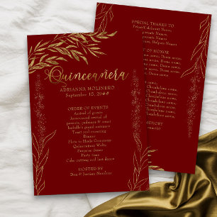 Programme Elégant Quinceanera Rouge et Feuille d'Or