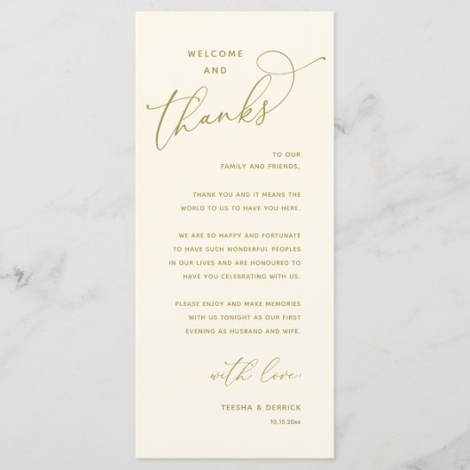 Programme Elegant Reception "Welcome and Thanks" Guest Card (Devant)