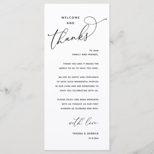 Programme Elegant Reception "Welcome and Thanks" Guest Card (Devant)
