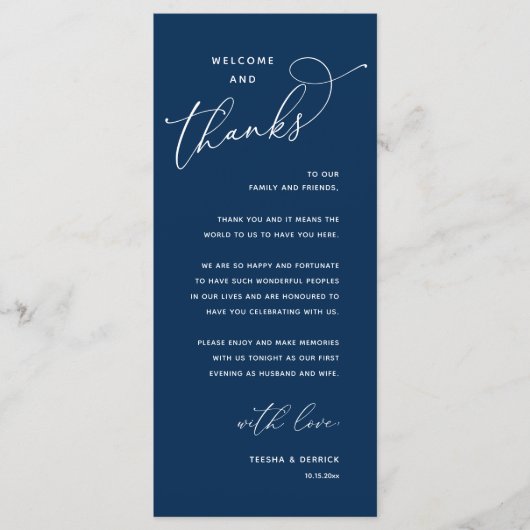 Programme Elegant Reception "Welcome and Thanks" Guest Card (Devant)
