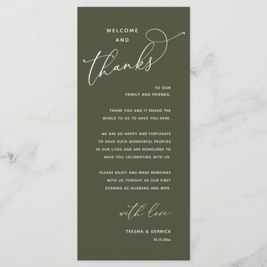 Programme Elegant Reception "Welcome and Thanks" Guest Card (Devant)