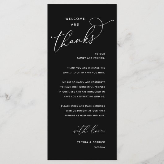 Programme Elegant Reception "Welcome and Thanks" Guest Card (Devant)